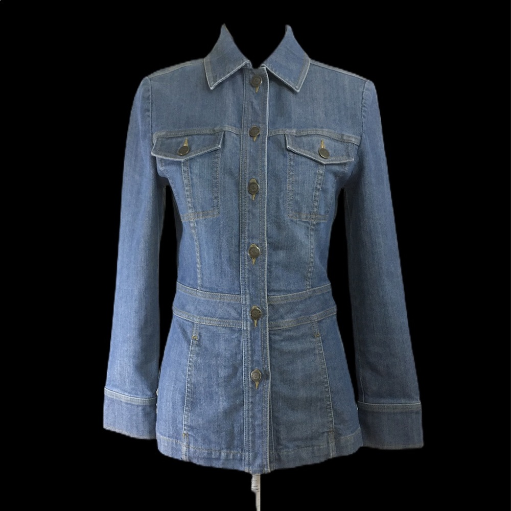 Tommy Bahama Retro 70's Style Long Fitted safari Denim jacket S